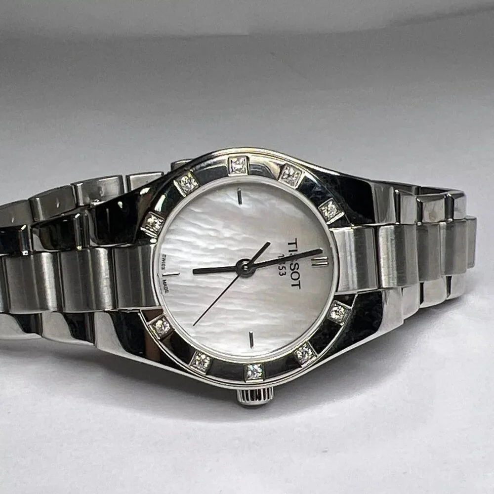 Tissot Glam Steel Watch Mother of Pearl Diamond 28mm Accents T043.010.61.111.00